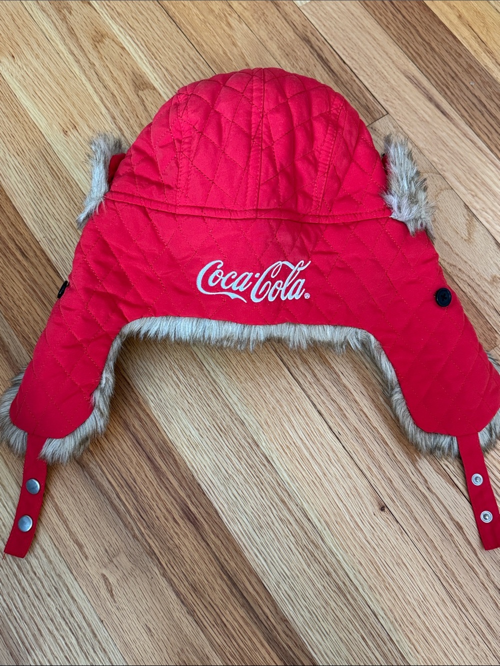 Coca Cola Red Quilted Men Trapper Hat with Faux Fur